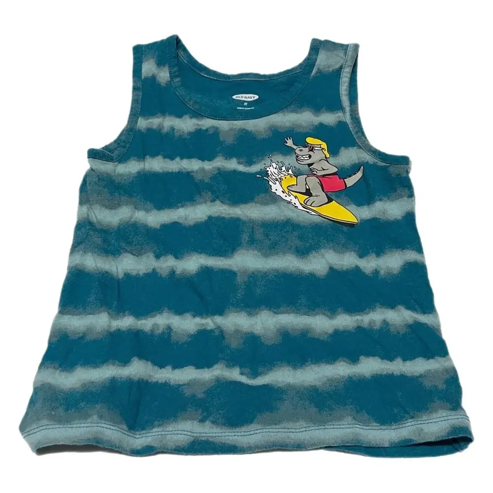 Old Navy Alligator Graphic Striped Tank Top Toddler Boys Size 3T Blue